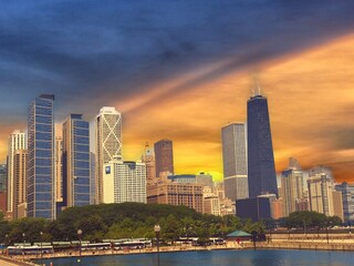 Obraz premium Chicago Skyline at sunset 