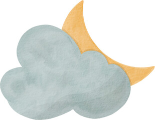 watercolor cloud and moon