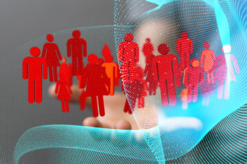 Neural network 3D illustration. Big data and cybersecurity
