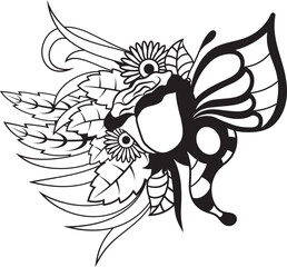 Floral butterfly flowers, butterfly coloring page for kids