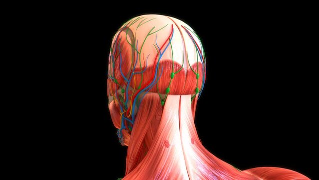 Human Muscle Anatomy For Medical Concept 3D looped animation Camera rotation showing Face muscles
