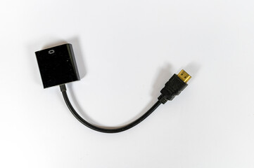HDMI Convert VGA isolated on the white table, Display connector, Focus in front.