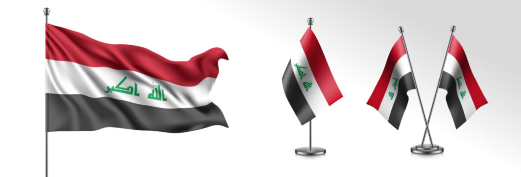 Set of Iraq waving flag on isolated background vector illustration
