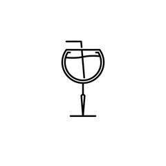 goblet glass icon with straw on white background. simple, line, silhouette and clean style. black and white. suitable for symbol, sign, icon or logo