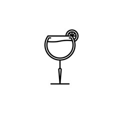 goblet glass icon with lemon slice on white background. simple, line, silhouette and clean style. black and white. suitable for symbol, sign, icon or logo