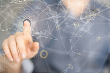 abstract lines with dots over dark background.