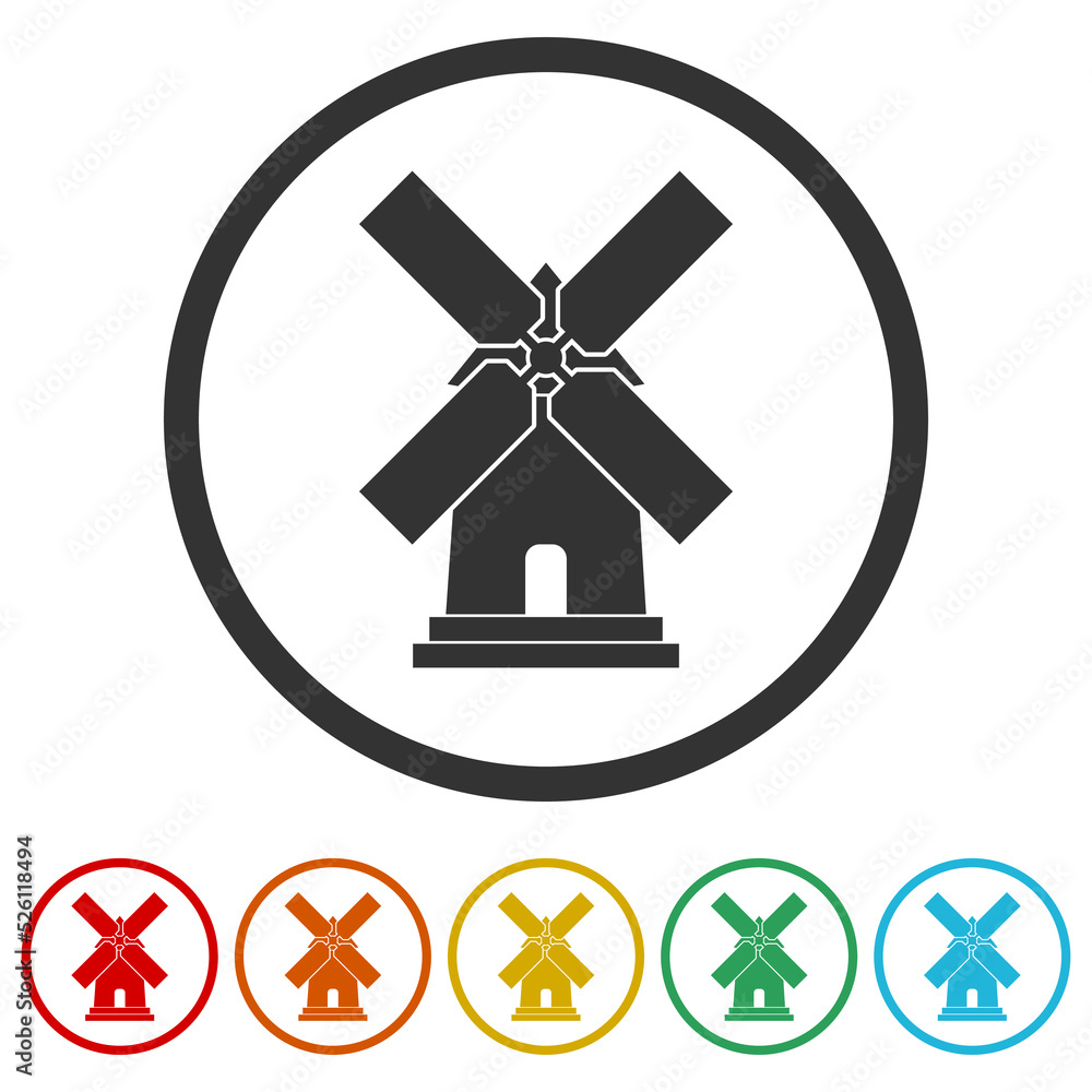 Aufkleber windmill logo design simple. set icons in color circle buttons