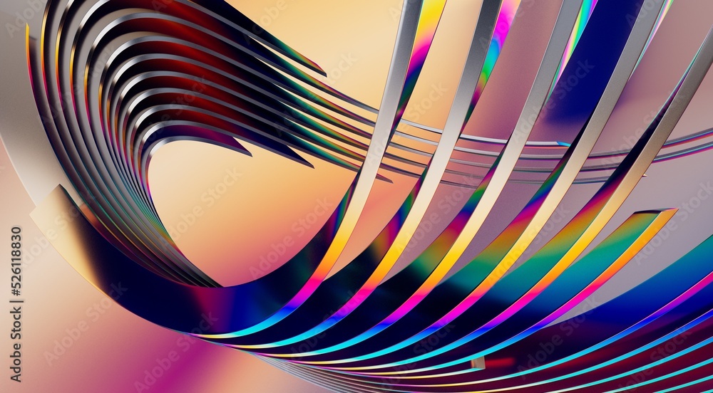 Poster 3D render abstract background. Colorful twisted shapes in motion. Computer generated digital art for poster, flyer, banner