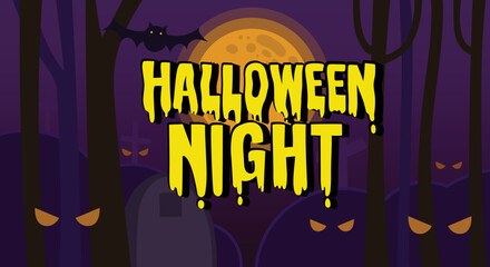 Word "Halloween Night" with grave background