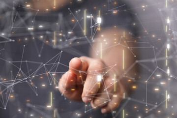 Businessman using data network with his fingers