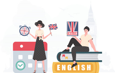 English language team. The concept of teaching English. trendy style. Vector illustration.