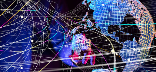 Global network. Blockchain. 3D illustration. Neural networks and artificial intelligence. Abstract
