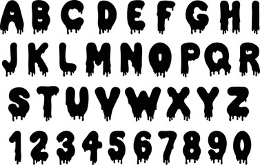 Dripping Liquid Alphabet Letters and Number Clipart Set - Silhouette / Stamp