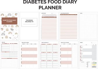Diabetes food Diary planner, with sleep tracker, blood pressure monitor, meal and shopping tracker 
