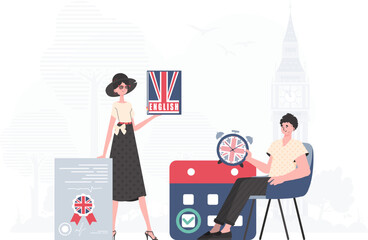 English language team. The concept of learning English. Flat modern style. Vector illustration.
