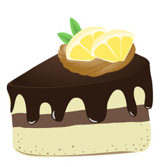 Chocolate cake with lemon vector illustration