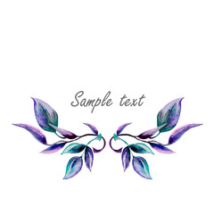 Frame template with violet leaves and place for text. Watercolor illustration