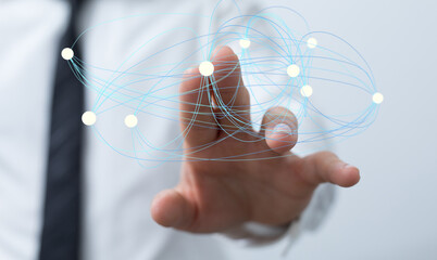 Global network. Blockchain. 3D illustration. Neural networks and artificial intelligence. Abstract