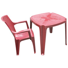 Red plastic table and chair isolated transparent PNG