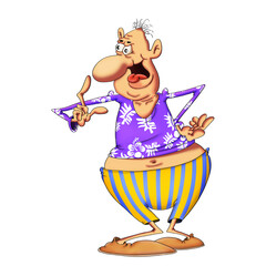 Funny man, says no with his finger. Cartoon caricature
