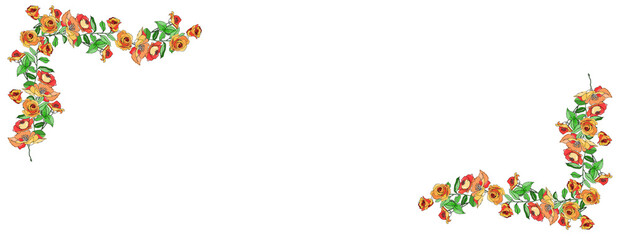 Banner con fiori e foglie intrecciate, illustrazione vintage isolata su sfondo bianco © sommaria
