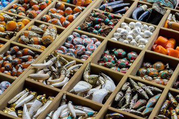 ISTANBUL TURKEY, January 2022. Different souvenirs at the Grand Bazaar.