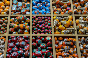 ISTANBUL TURKEY, January 2022. Different souvenirs at the Grand Bazaar.