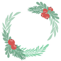 set of flat images of pine branches, red berries for christmas and new year. template for christmas cards in minimalist style - 526124871