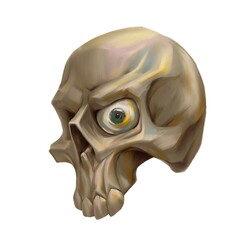 Scary skull with eyes. Angry zombie face. Realistic depiction of a human skull. Scary picture for Halloween. - 526124873