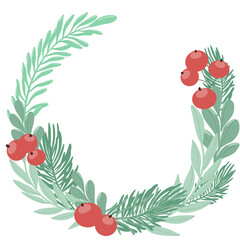 set of flat images of pine branches, red berries for christmas and new year. template for christmas cards in minimalist style - 526124877