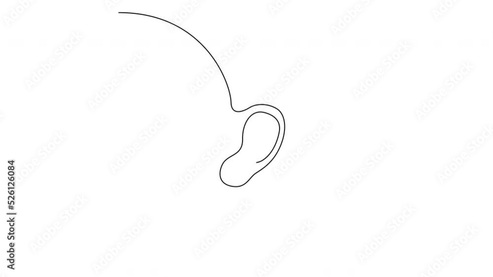 Poster ear self drawing animation with single continuous line. concept of hearing and listening