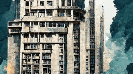 Fototapeta premium big building, sky scrapper tower in concept art