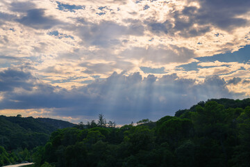 Light through the clouds over the country