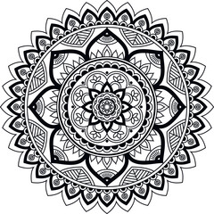 Hand drawn circular mandala isolated on a white background. Coloring book page. Vector abstract pattern for design.
