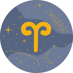 Aries horoscope sign. element of astrology zodiac. Esoteric symbol with a constellation of stars
