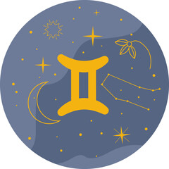 Gemini horoscope sign. element of astrology zodiac. Esoteric symbol with a constellation of stars