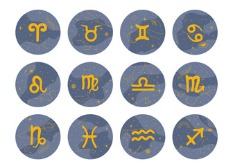 Set of astrology zodiac signs. Horoscope in vector. Esoteric symbols for logo or icons. Isolated on white background.