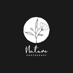 Hand-Drawn Line Art Leaf  and flower logo Vector