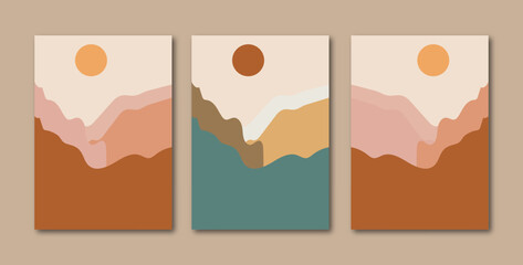 Set of abstract shape aesthetic mid century modern landscape contemporary boho  hill vector poster
