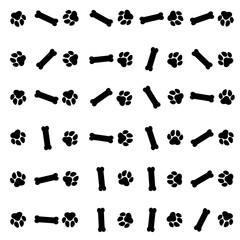 Paw and bone pattern on white background.	