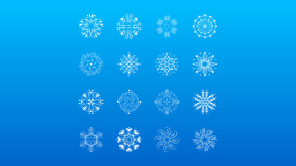 Set White Colleciton Line Snowflake Winter Decoration Elements Vector Design Style