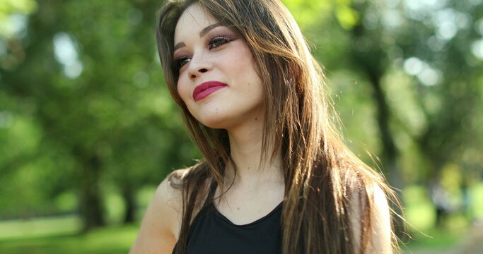 Happy Young Woman Nodding Yes With Head In Outdoor Park. Pretty Girl Positive Emotion