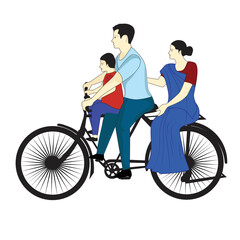 Colorful Indian Family on bicycle