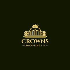 limousine car and crown illustration for luxury limousine rental business logo - obrazy, fototapety, plakaty