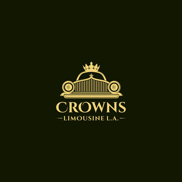limousine car and crown illustration for luxury limousine rental business logo