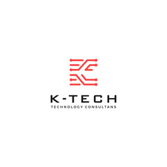 letter K monogram logo and technology line