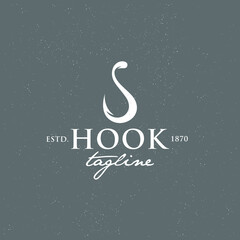 Retro logo design with hook illustration. Suitable for use on fishing boats, yachts, and anglers