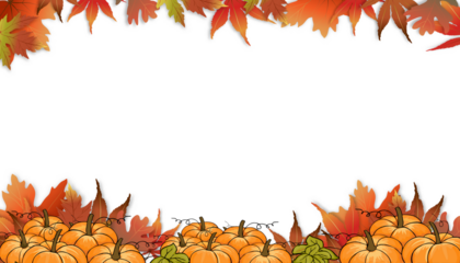 Autumn background with pumpkin and maples leaves border, Fall  template design with multicolour of leafs for Harvest festival background, Vector leaves frames with copy space for Thanksgiving festival