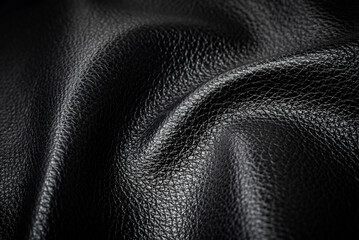 Black leather texture. Abstract background of dark leather with small roughness and scuffs