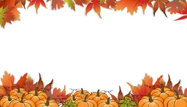 Autumn background with pumpkin and maples leaves border, Fall  template design with multicolour of leafs for Harvest festival background, Vector leaves frames with copy space for Thanksgiving festival